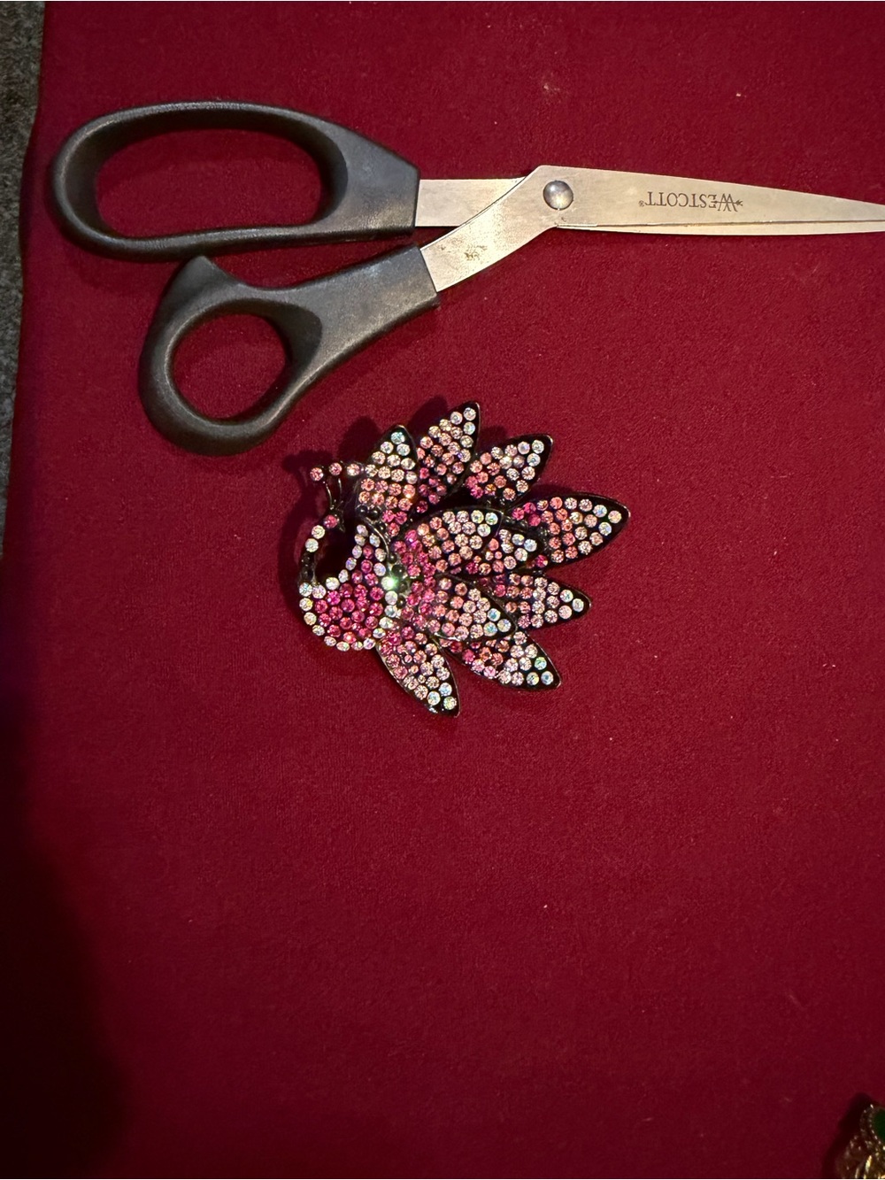 Large Pink Rhinestone Peacock Brooch AB Crystal Statement Pin - Picture 3 of 3
